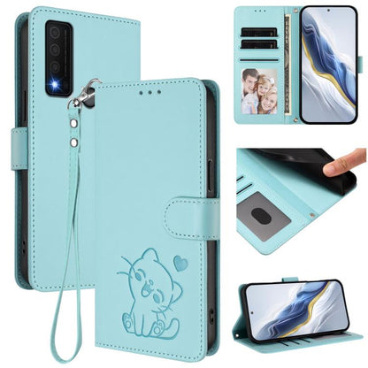 Embossed Heart Cat Leather Phone Case with Hand Strap, For TCL Stylus 5G, For TCL 303, For TCL 30T / T603DL, For TCL 20R / Bremen 5G / 20AX 5G, For TCL 30 4G / 5G / 30+, For TCL 30 SE, For TCL 30 XE 5G / 30V 5G / T781S