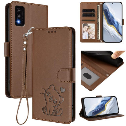 Embossed Heart Cat Leather Phone Case with Hand Strap, For TCL Stylus 5G, For TCL 303, For TCL 30T / T603DL, For TCL 20R / Bremen 5G / 20AX 5G, For TCL 30 4G / 5G / 30+, For TCL 30 SE, For TCL 30 XE 5G / 30V 5G / T781S