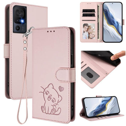 Embossed Heart Cat Leather Phone Case with Hand Strap, For TCL 50 SE / 40 NxtPaper 4G, For TCL 501 / Vodafone Smart M25, For TCL 505 / T509K / T5094, For TCL 502, For TCL 40 SE, For TCL 403 / Vodafone Smart M23, For TCL 40 R 5G / Sharp Aquos V6 5G     ...