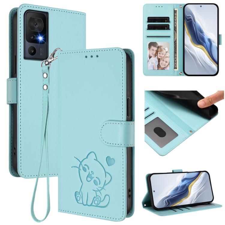 Embossed Heart Cat Leather Phone Case with Hand Strap, For TCL 50 SE / 40 NxtPaper 4G, For TCL 501 / Vodafone Smart M25, For TCL 505 / T509K / T5094, For TCL 502, For TCL 40 SE, For TCL 403 / Vodafone Smart M23, For TCL 40 R 5G / Sharp Aquos V6 5G     ...