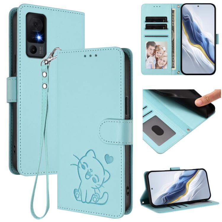 Embossed Heart Cat Leather Phone Case with Hand Strap, For TCL K70 Power 4G / K70 4G, For TCL NxtPaper 70 Pro 5G, For TCL K32 5G / K33 5G, For TCL 60 SE NxtPaper 5G, For TCL 30Z / T602DL / 30 LE / T602DL, For TCL 40 XL / Lively Jitterbug Smart4        ...
