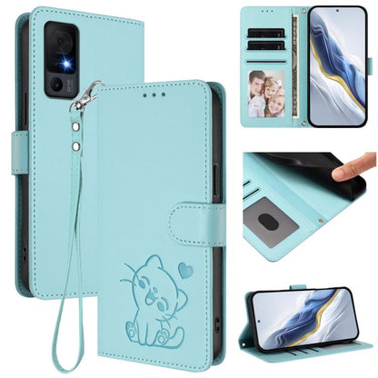 Embossed Heart Cat Leather Phone Case with Hand Strap, For TCL K70 Power 4G / K70 4G, For TCL NxtPaper 70 Pro 5G, For TCL K32 5G / K33 5G, For TCL 60 SE NxtPaper 5G, For TCL 30Z / T602DL / 30 LE / T602DL, For TCL 40 XL / Lively Jitterbug Smart4        ...