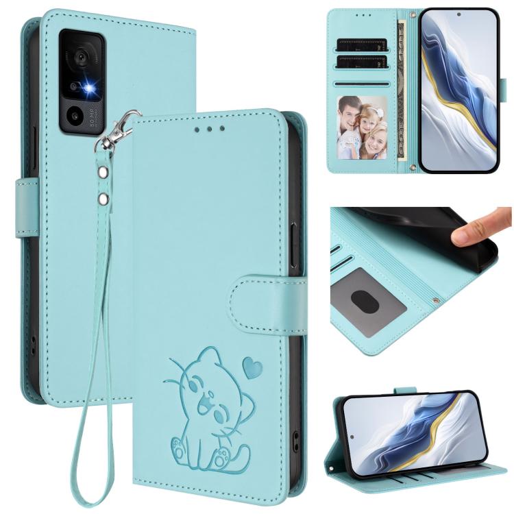 Embossed Heart Cat Leather Phone Case with Hand Strap, For TCL 50 SE / 40 NxtPaper 4G, For TCL 501 / Vodafone Smart M25, For TCL 505 / T509K / T5094, For TCL 502, For TCL 40 SE, For TCL 403 / Vodafone Smart M23, For TCL 40 R 5G / Sharp Aquos V6 5G     ...