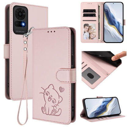 Embossed Heart Cat Leather Phone Case with Hand Strap, For TCL K70 Power 4G / K70 4G, For TCL NxtPaper 70 Pro 5G, For TCL K32 5G / K33 5G, For TCL 60 SE NxtPaper 5G, For TCL 30Z / T602DL / 30 LE / T602DL, For TCL 40 XL / Lively Jitterbug Smart4        ...