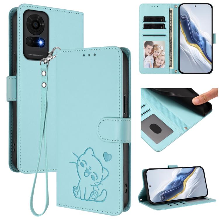 Embossed Heart Cat Leather Phone Case with Hand Strap, For TCL K70 Power 4G / K70 4G, For TCL NxtPaper 70 Pro 5G, For TCL K32 5G / K33 5G, For TCL 60 SE NxtPaper 5G, For TCL 30Z / T602DL / 30 LE / T602DL, For TCL 40 XL / Lively Jitterbug Smart4        ...