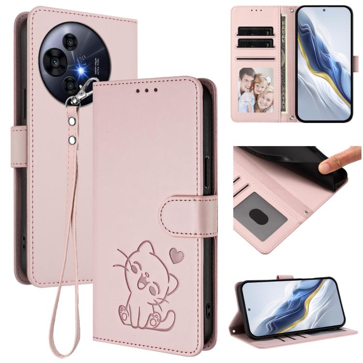 Embossed Heart Cat Leather Phone Case with Hand Strap, For TCL K70 Power 4G / K70 4G, For TCL NxtPaper 70 Pro 5G, For TCL K32 5G / K33 5G, For TCL 60 SE NxtPaper 5G, For TCL 30Z / T602DL / 30 LE / T602DL, For TCL 40 XL / Lively Jitterbug Smart4        ...