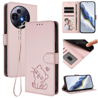 Embossed Heart Cat Leather Phone Case with Hand Strap, For TCL K70 Power 4G / K70 4G, For TCL NxtPaper 70 Pro 5G, For TCL K32 5G / K33 5G, For TCL 60 SE NxtPaper 5G, For TCL 30Z / T602DL / 30 LE / T602DL, For TCL 40 XL / Lively Jitterbug Smart4        ...