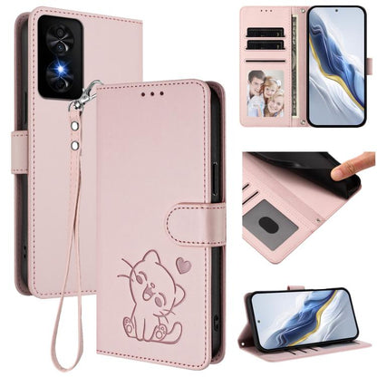 Embossed Heart Cat Leather Phone Case with Hand Strap, For TCL 50 SE / 40 NxtPaper 4G, For TCL 501 / Vodafone Smart M25, For TCL 505 / T509K / T5094, For TCL 502, For TCL 40 SE, For TCL 403 / Vodafone Smart M23, For TCL 40 R 5G / Sharp Aquos V6 5G     ...