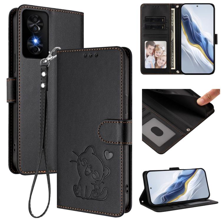 Embossed Heart Cat Leather Phone Case with Hand Strap, For TCL 50 SE / 40 NxtPaper 4G, For TCL 501 / Vodafone Smart M25, For TCL 505 / T509K / T5094, For TCL 502, For TCL 40 SE, For TCL 403 / Vodafone Smart M23, For TCL 40 R 5G / Sharp Aquos V6 5G     ...
