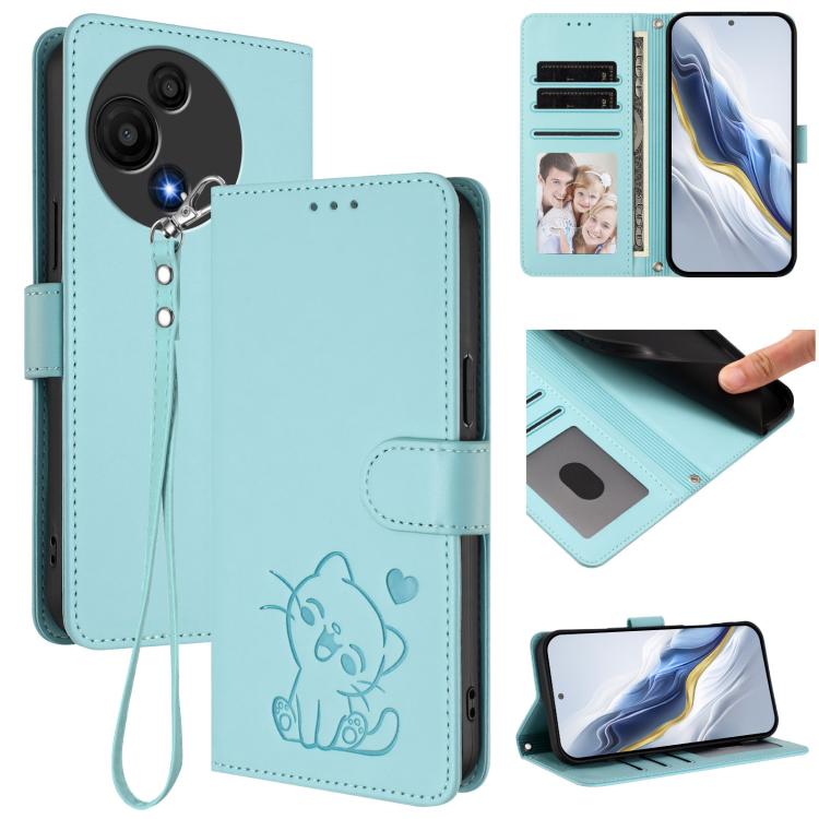 Embossed Heart Cat Leather Phone Case with Hand Strap, For TCL K70 Power 4G / K70 4G, For TCL NxtPaper 70 Pro 5G, For TCL K32 5G / K33 5G, For TCL 60 SE NxtPaper 5G, For TCL 30Z / T602DL / 30 LE / T602DL, For TCL 40 XL / Lively Jitterbug Smart4        ...