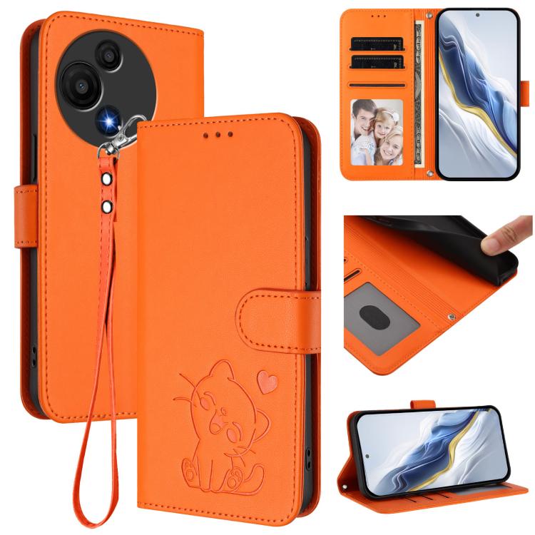 Embossed Heart Cat Leather Phone Case with Hand Strap, For TCL K70 Power 4G / K70 4G, For TCL NxtPaper 70 Pro 5G, For TCL K32 5G / K33 5G, For TCL 60 SE NxtPaper 5G, For TCL 30Z / T602DL / 30 LE / T602DL, For TCL 40 XL / Lively Jitterbug Smart4        ...