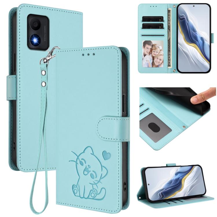 Embossed Heart Cat Leather Phone Case with Hand Strap, For TCL Stylus 5G, For TCL 303, For TCL 30T / T603DL, For TCL 20R / Bremen 5G / 20AX 5G, For TCL 30 4G / 5G / 30+, For TCL 30 SE, For TCL 30 XE 5G / 30V 5G / T781S