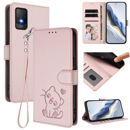 Embossed Heart Cat Leather Phone Case with Hand Strap, For TCL 50 SE / 40 NxtPaper 4G, For TCL 501 / Vodafone Smart M25, For TCL 505 / T509K / T5094, For TCL 502, For TCL 40 SE, For TCL 403 / Vodafone Smart M23, For TCL 40 R 5G / Sharp Aquos V6 5G     ...