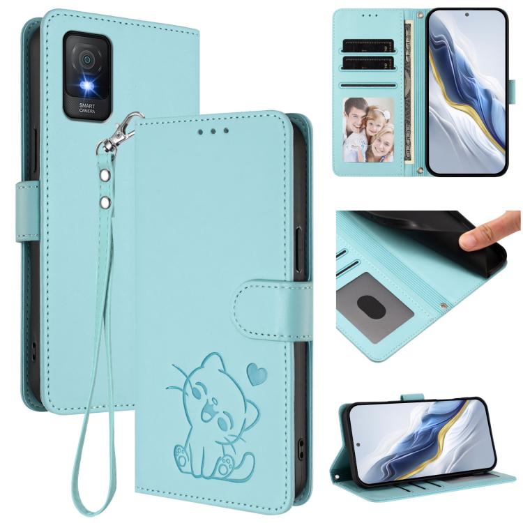 Embossed Heart Cat Leather Phone Case with Hand Strap, For TCL 50 SE / 40 NxtPaper 4G, For TCL 501 / Vodafone Smart M25, For TCL 505 / T509K / T5094, For TCL 502, For TCL 40 SE, For TCL 403 / Vodafone Smart M23, For TCL 40 R 5G / Sharp Aquos V6 5G     ...