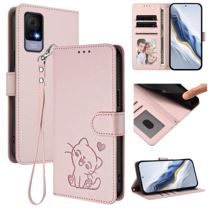 Embossed Heart Cat Leather Phone Case with Hand Strap, For TCL K70 Power 4G / K70 4G, For TCL NxtPaper 70 Pro 5G, For TCL K32 5G / K33 5G, For TCL 60 SE NxtPaper 5G, For TCL 30Z / T602DL / 30 LE / T602DL, For TCL 40 XL / Lively Jitterbug Smart4        ...