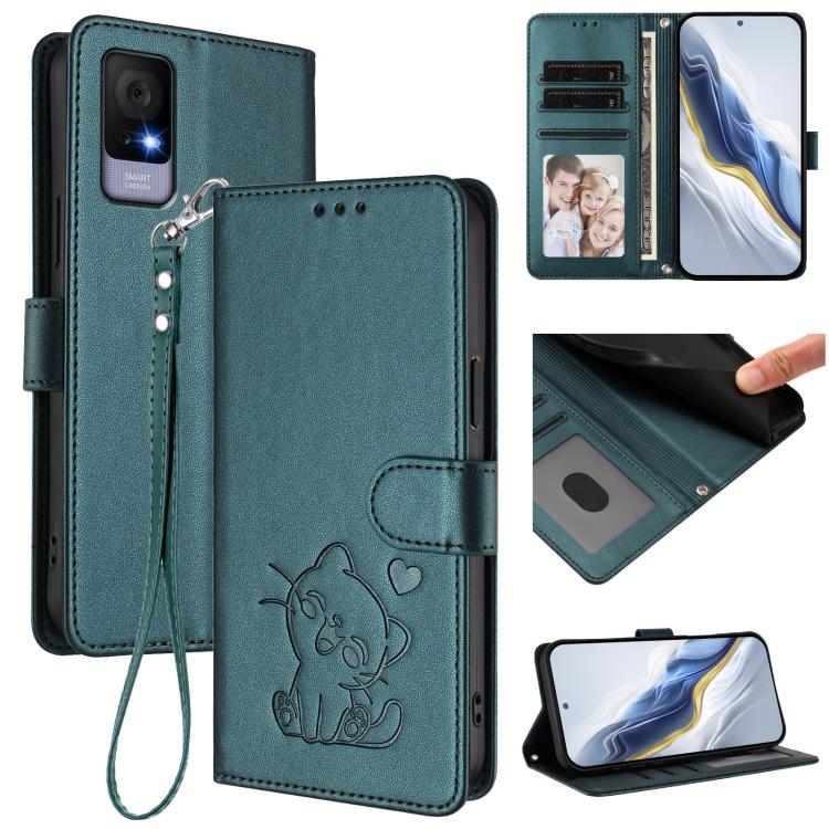 Embossed Heart Cat Leather Phone Case with Hand Strap, For TCL K70 Power 4G / K70 4G, For TCL NxtPaper 70 Pro 5G, For TCL K32 5G / K33 5G, For TCL 60 SE NxtPaper 5G, For TCL 30Z / T602DL / 30 LE / T602DL, For TCL 40 XL / Lively Jitterbug Smart4        ...