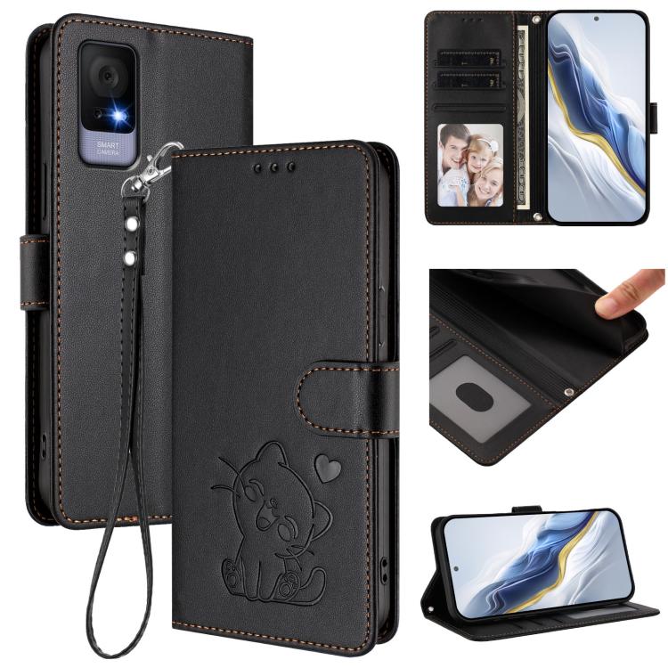 Embossed Heart Cat Leather Phone Case with Hand Strap, For TCL K70 Power 4G / K70 4G, For TCL NxtPaper 70 Pro 5G, For TCL K32 5G / K33 5G, For TCL 60 SE NxtPaper 5G, For TCL 30Z / T602DL / 30 LE / T602DL, For TCL 40 XL / Lively Jitterbug Smart4        ...