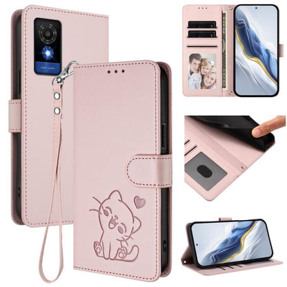 Embossed Heart Cat Leather Phone Case with Hand Strap, For TCL 50 SE / 40 NxtPaper 4G, For TCL 501 / Vodafone Smart M25, For TCL 505 / T509K / T5094, For TCL 502, For TCL 40 SE, For TCL 403 / Vodafone Smart M23, For TCL 40 R 5G / Sharp Aquos V6 5G     ...
