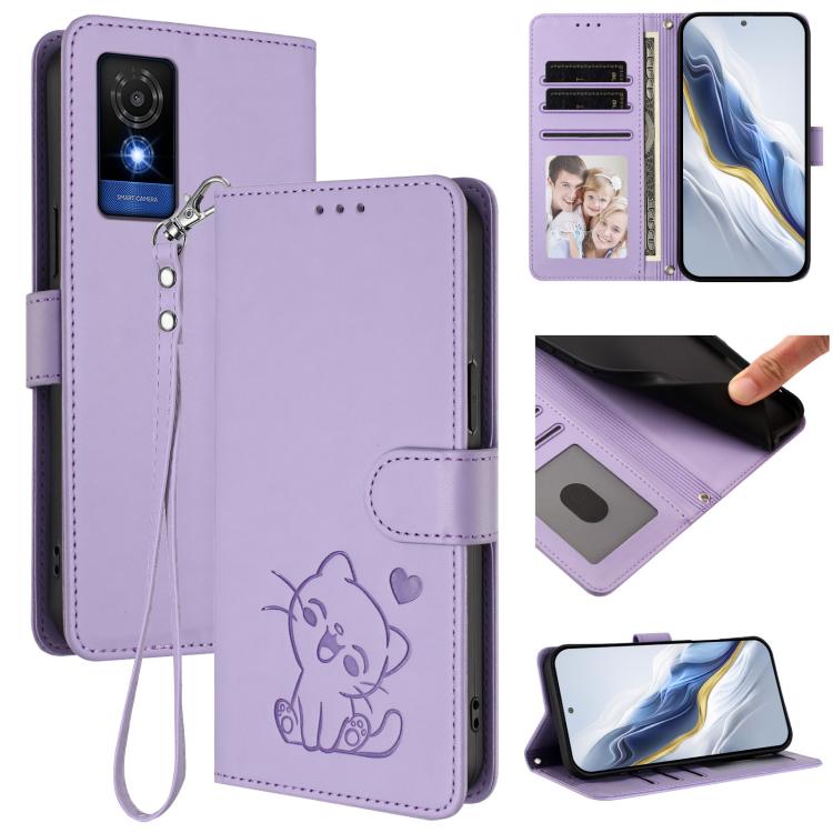 Embossed Heart Cat Leather Phone Case with Hand Strap, For TCL 50 SE / 40 NxtPaper 4G, For TCL 501 / Vodafone Smart M25, For TCL 505 / T509K / T5094, For TCL 502, For TCL 40 SE, For TCL 403 / Vodafone Smart M23, For TCL 40 R 5G / Sharp Aquos V6 5G     ...