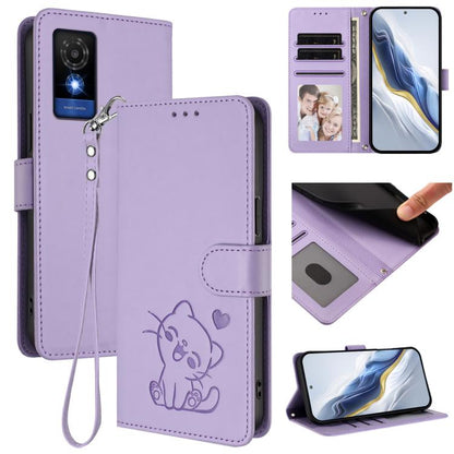 Embossed Heart Cat Leather Phone Case with Hand Strap, For TCL 50 SE / 40 NxtPaper 4G, For TCL 501 / Vodafone Smart M25, For TCL 505 / T509K / T5094, For TCL 502, For TCL 40 SE, For TCL 403 / Vodafone Smart M23, For TCL 40 R 5G / Sharp Aquos V6 5G     ...