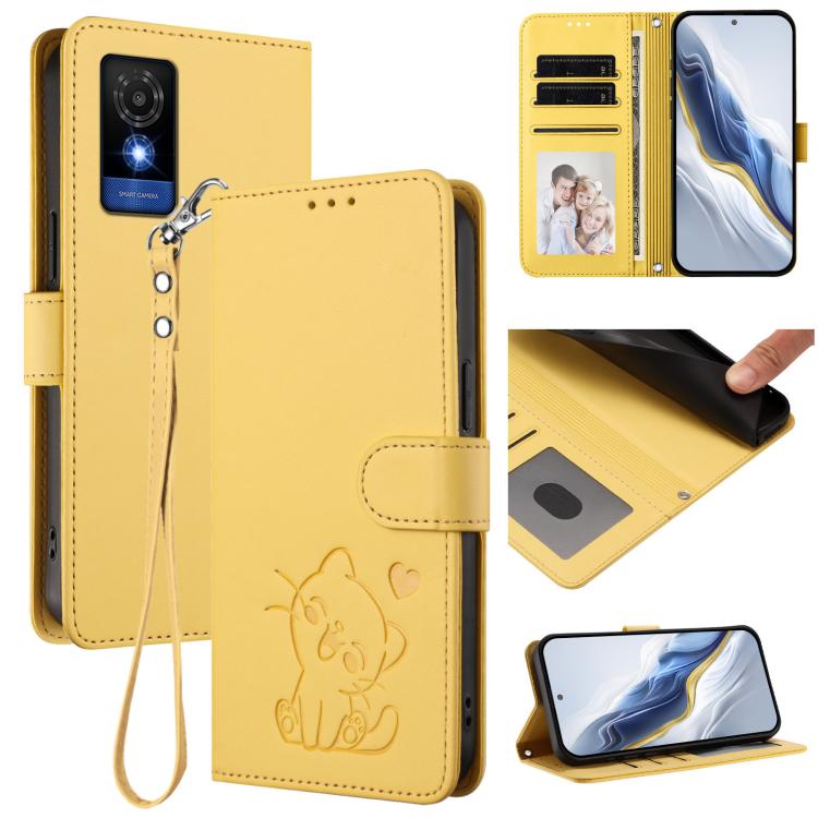 Embossed Heart Cat Leather Phone Case with Hand Strap, For TCL 50 SE / 40 NxtPaper 4G, For TCL 501 / Vodafone Smart M25, For TCL 505 / T509K / T5094, For TCL 502, For TCL 40 SE, For TCL 403 / Vodafone Smart M23, For TCL 40 R 5G / Sharp Aquos V6 5G     ...