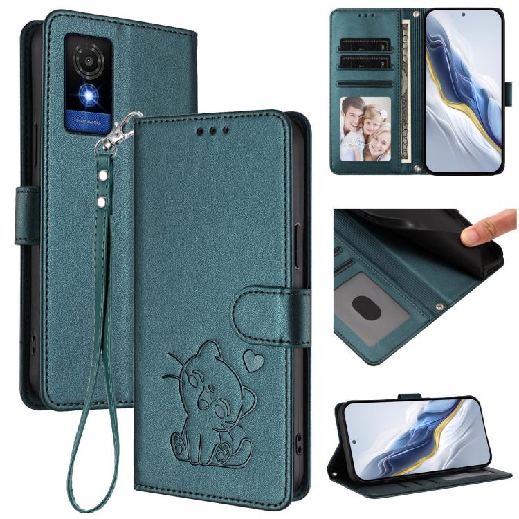 Embossed Heart Cat Leather Phone Case with Hand Strap, For TCL 50 SE / 40 NxtPaper 4G, For TCL 501 / Vodafone Smart M25, For TCL 505 / T509K / T5094, For TCL 502, For TCL 40 SE, For TCL 403 / Vodafone Smart M23, For TCL 40 R 5G / Sharp Aquos V6 5G     ...