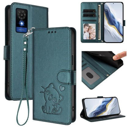 Embossed Heart Cat Leather Phone Case with Hand Strap, For TCL 50 SE / 40 NxtPaper 4G, For TCL 501 / Vodafone Smart M25, For TCL 505 / T509K / T5094, For TCL 502, For TCL 40 SE, For TCL 403 / Vodafone Smart M23, For TCL 40 R 5G / Sharp Aquos V6 5G     ...