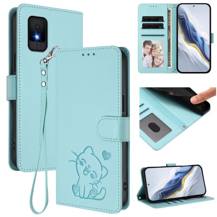 Embossed Heart Cat Leather Phone Case with Hand Strap, For TCL 50 SE / 40 NxtPaper 4G, For TCL 501 / Vodafone Smart M25, For TCL 505 / T509K / T5094, For TCL 502, For TCL 40 SE, For TCL 403 / Vodafone Smart M23, For TCL 40 R 5G / Sharp Aquos V6 5G     ...