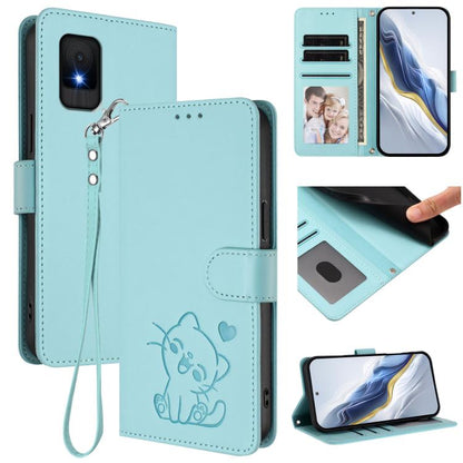 Embossed Heart Cat Leather Phone Case with Hand Strap, For TCL 50 SE / 40 NxtPaper 4G, For TCL 501 / Vodafone Smart M25, For TCL 505 / T509K / T5094, For TCL 502, For TCL 40 SE, For TCL 403 / Vodafone Smart M23, For TCL 40 R 5G / Sharp Aquos V6 5G     ...
