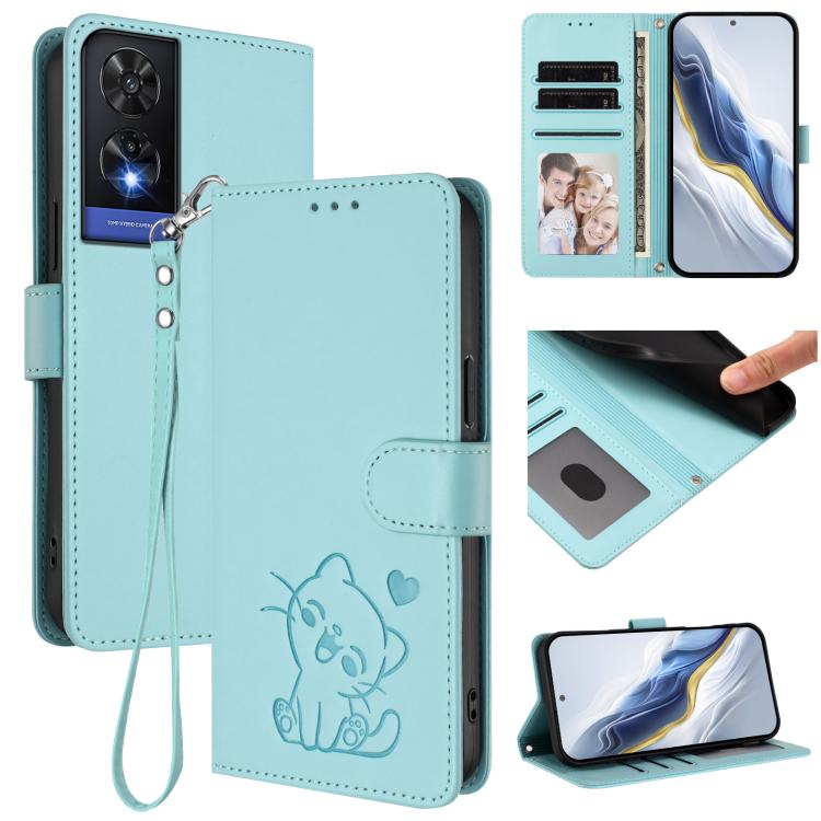 Embossed Heart Cat Leather Phone Case with Hand Strap, For TCL 50 SE / 40 NxtPaper 4G, For TCL 501 / Vodafone Smart M25, For TCL 505 / T509K / T5094, For TCL 502, For TCL 40 SE, For TCL 403 / Vodafone Smart M23, For TCL 40 R 5G / Sharp Aquos V6 5G     ...