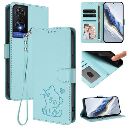 Embossed Heart Cat Leather Phone Case with Hand Strap, For TCL 50 SE / 40 NxtPaper 4G, For TCL 501 / Vodafone Smart M25, For TCL 505 / T509K / T5094, For TCL 502, For TCL 40 SE, For TCL 403 / Vodafone Smart M23, For TCL 40 R 5G / Sharp Aquos V6 5G     ...
