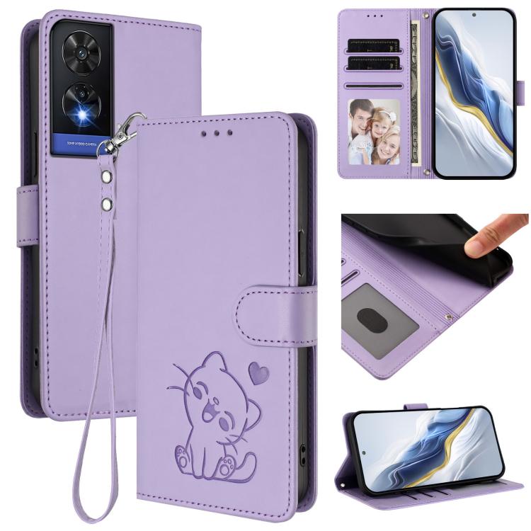 Embossed Heart Cat Leather Phone Case with Hand Strap, For TCL 50 SE / 40 NxtPaper 4G, For TCL 501 / Vodafone Smart M25, For TCL 505 / T509K / T5094, For TCL 502, For TCL 40 SE, For TCL 403 / Vodafone Smart M23, For TCL 40 R 5G / Sharp Aquos V6 5G     ...