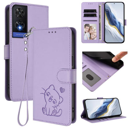 Embossed Heart Cat Leather Phone Case with Hand Strap, For TCL 50 SE / 40 NxtPaper 4G, For TCL 501 / Vodafone Smart M25, For TCL 505 / T509K / T5094, For TCL 502, For TCL 40 SE, For TCL 403 / Vodafone Smart M23, For TCL 40 R 5G / Sharp Aquos V6 5G     ...