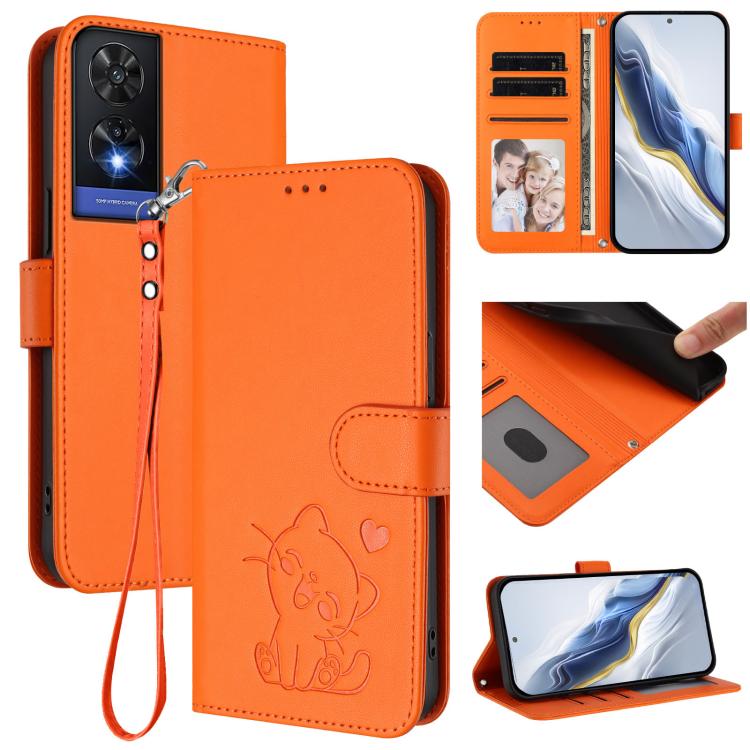Embossed Heart Cat Leather Phone Case with Hand Strap, For TCL 50 SE / 40 NxtPaper 4G, For TCL 501 / Vodafone Smart M25, For TCL 505 / T509K / T5094, For TCL 502, For TCL 40 SE, For TCL 403 / Vodafone Smart M23, For TCL 40 R 5G / Sharp Aquos V6 5G     ...