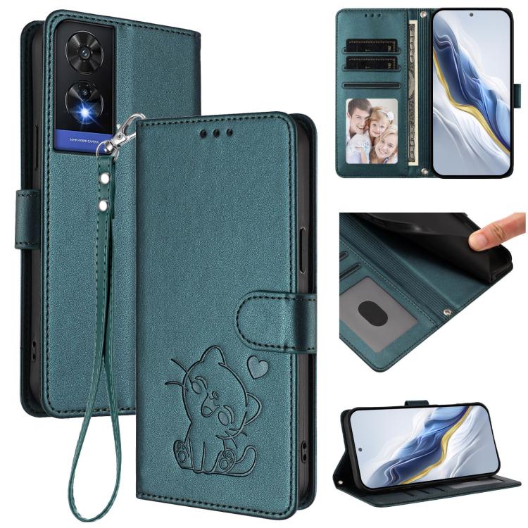 Embossed Heart Cat Leather Phone Case with Hand Strap, For TCL 50 SE / 40 NxtPaper 4G, For TCL 501 / Vodafone Smart M25, For TCL 505 / T509K / T5094, For TCL 502, For TCL 40 SE, For TCL 403 / Vodafone Smart M23, For TCL 40 R 5G / Sharp Aquos V6 5G     ...