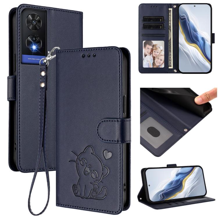 Embossed Heart Cat Leather Phone Case with Hand Strap, For TCL 50 SE / 40 NxtPaper 4G, For TCL 501 / Vodafone Smart M25, For TCL 505 / T509K / T5094, For TCL 502, For TCL 40 SE, For TCL 403 / Vodafone Smart M23, For TCL 40 R 5G / Sharp Aquos V6 5G     ...