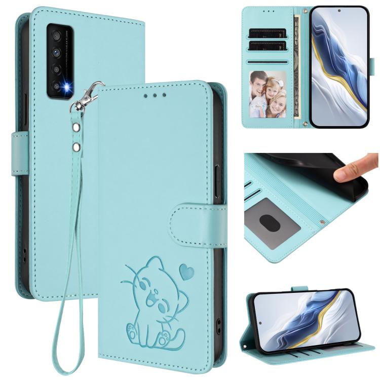 Embossed Heart Cat Leather Phone Case with Hand Strap, For TCL Stylus 5G, For TCL 303, For TCL 30T / T603DL, For TCL 20R / Bremen 5G / 20AX 5G, For TCL 30 4G / 5G / 30+, For TCL 30 SE, For TCL 30 XE 5G / 30V 5G / T781S