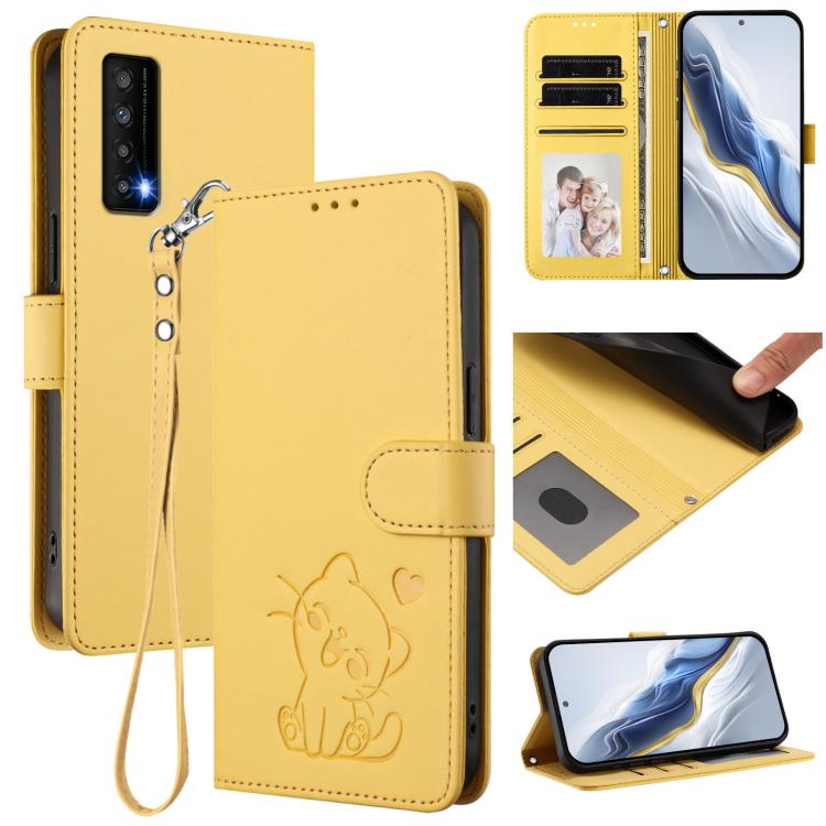 Embossed Heart Cat Leather Phone Case with Hand Strap, For TCL Stylus 5G, For TCL 303, For TCL 30T / T603DL, For TCL 20R / Bremen 5G / 20AX 5G, For TCL 30 4G / 5G / 30+, For TCL 30 SE, For TCL 30 XE 5G / 30V 5G / T781S