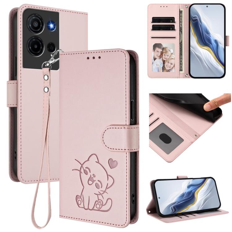 Embossed Heart Cat Leather Phone Case with Hand Strap, For TCL K70 Power 4G / K70 4G, For TCL NxtPaper 70 Pro 5G, For TCL K32 5G / K33 5G, For TCL 60 SE NxtPaper 5G, For TCL 30Z / T602DL / 30 LE / T602DL, For TCL 40 XL / Lively Jitterbug Smart4        ...