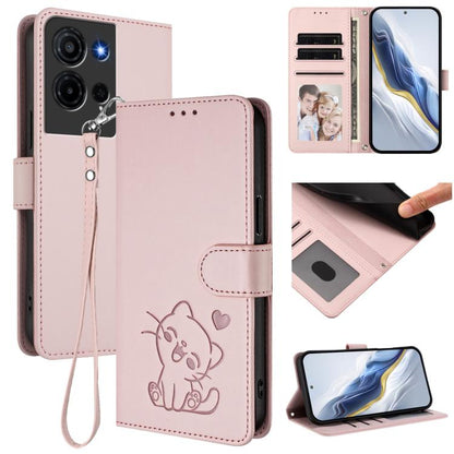Embossed Heart Cat Leather Phone Case with Hand Strap, For TCL K70 Power 4G / K70 4G, For TCL NxtPaper 70 Pro 5G, For TCL K32 5G / K33 5G, For TCL 60 SE NxtPaper 5G, For TCL 30Z / T602DL / 30 LE / T602DL, For TCL 40 XL / Lively Jitterbug Smart4        ...