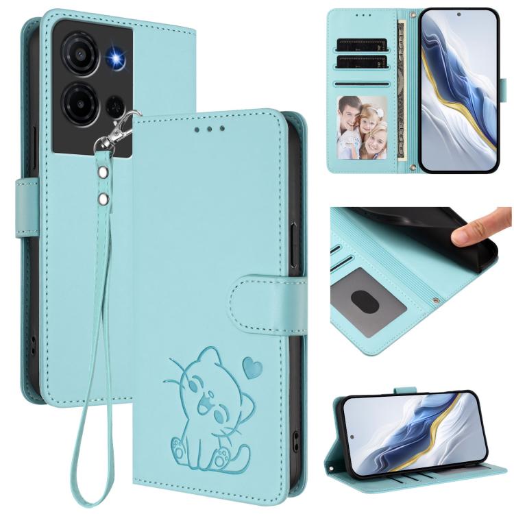 Embossed Heart Cat Leather Phone Case with Hand Strap, For TCL K70 Power 4G / K70 4G, For TCL NxtPaper 70 Pro 5G, For TCL K32 5G / K33 5G, For TCL 60 SE NxtPaper 5G, For TCL 30Z / T602DL / 30 LE / T602DL, For TCL 40 XL / Lively Jitterbug Smart4        ...