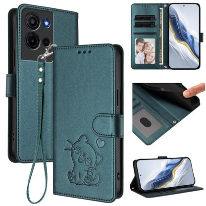 Embossed Heart Cat Leather Phone Case with Hand Strap, For TCL K70 Power 4G / K70 4G, For TCL NxtPaper 70 Pro 5G, For TCL K32 5G / K33 5G, For TCL 60 SE NxtPaper 5G, For TCL 30Z / T602DL / 30 LE / T602DL, For TCL 40 XL / Lively Jitterbug Smart4        ...