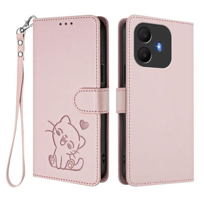 Embossed Heart Cat Leather Phone Case with Hand Strap, For TCL K70 Power 4G / K70 4G, For TCL NxtPaper 70 Pro 5G, For TCL K32 5G / K33 5G, For TCL 60 SE NxtPaper 5G, For TCL 30Z / T602DL / 30 LE / T602DL, For TCL 40 XL / Lively Jitterbug Smart4        ...