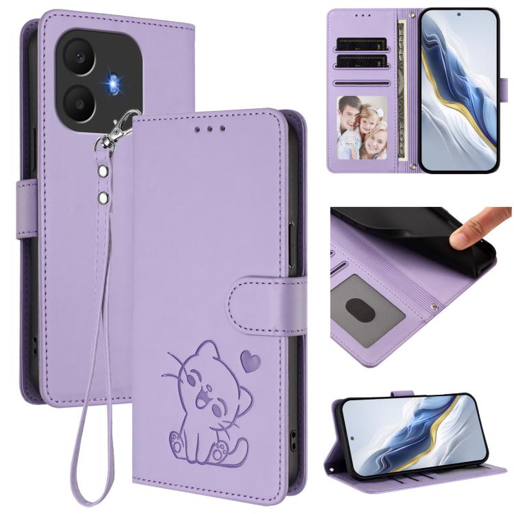 Embossed Heart Cat Leather Phone Case with Hand Strap, For TCL K70 Power 4G / K70 4G, For TCL NxtPaper 70 Pro 5G, For TCL K32 5G / K33 5G, For TCL 60 SE NxtPaper 5G, For TCL 30Z / T602DL / 30 LE / T602DL, For TCL 40 XL / Lively Jitterbug Smart4        ...