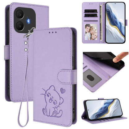 Embossed Heart Cat Leather Phone Case with Hand Strap, For TCL K70 Power 4G / K70 4G, For TCL NxtPaper 70 Pro 5G, For TCL K32 5G / K33 5G, For TCL 60 SE NxtPaper 5G, For TCL 30Z / T602DL / 30 LE / T602DL, For TCL 40 XL / Lively Jitterbug Smart4        ...