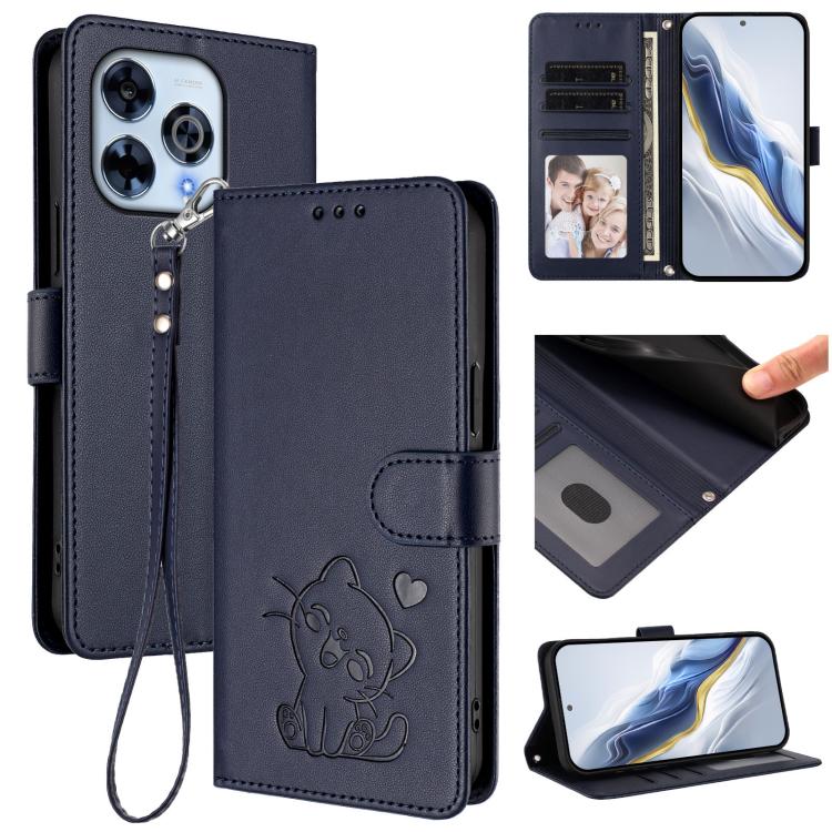 Embossed Heart Cat Leather Phone Case with Hand Strap, For Wiko Hi Enjoy 80 Pro