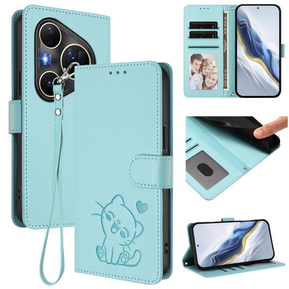 Embossed Heart Cat Leather Phone Case with Hand Strap, For Huawei nova 15 / nova 16z, For Huawei nova 16, For Huawei Pura 90 Pro Max 5G, For Huawei Pura 90 Pro 5G, For Huawei Mate 70 Air 5G, For Huawei Pura 80 Ultra 5G                                  ...