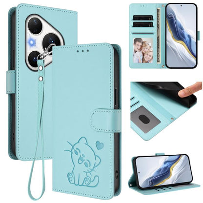 Embossed Heart Cat Leather Phone Case with Hand Strap, For Huawei nova 15 / nova 16z, For Huawei nova 16, For Huawei Pura 90 Pro Max 5G, For Huawei Pura 90 Pro 5G, For Huawei Mate 70 Air 5G, For Huawei Pura 80 Ultra 5G                                  ...