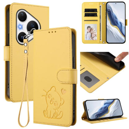 Embossed Heart Cat Leather Phone Case with Hand Strap, For Huawei nova 15 / nova 16z, For Huawei nova 16, For Huawei Pura 90 Pro Max 5G, For Huawei Pura 90 Pro 5G, For Huawei Mate 70 Air 5G, For Huawei Pura 80 Ultra 5G                                  ...