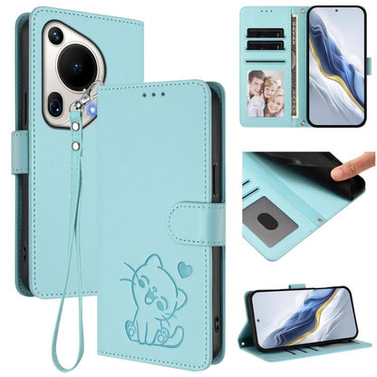 Embossed Heart Cat Leather Phone Case with Hand Strap, For Huawei Pura 70 Pro / Pura 70 Pro+, For Huawei Pura 70 Ultra, For Huawei nova 12s / nova 12 Lite / nova 11, For Huawei Pura 70, For Huawei Mate 60 Pro / Mate 60 Pro+, For Huawei Mate 60         ...